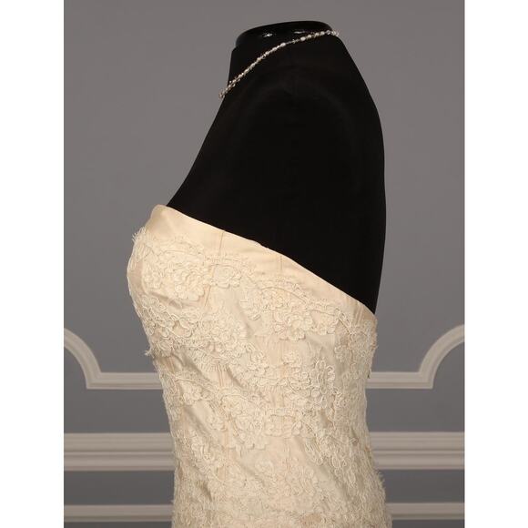 ANNE BARGE Bridal Wedding Dress Ivory Silk Lace Strapless Sheath Morelle Gown 10 - Picture 5 of 13